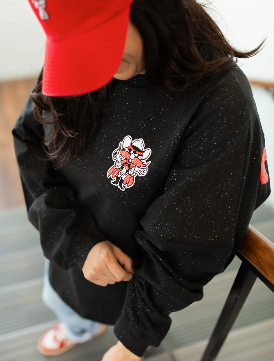 Texas Tech Spirit Jersey "Wreck 'Em Script" Sparkle Crew Neck - Image 2