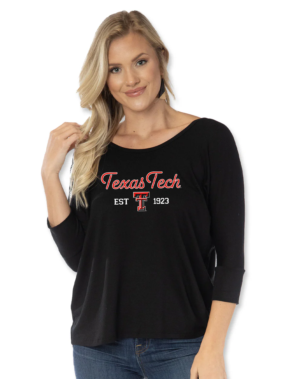 Texas Tech "Tamara 3.0" 3/4 Sleeve Women's Top BLACK