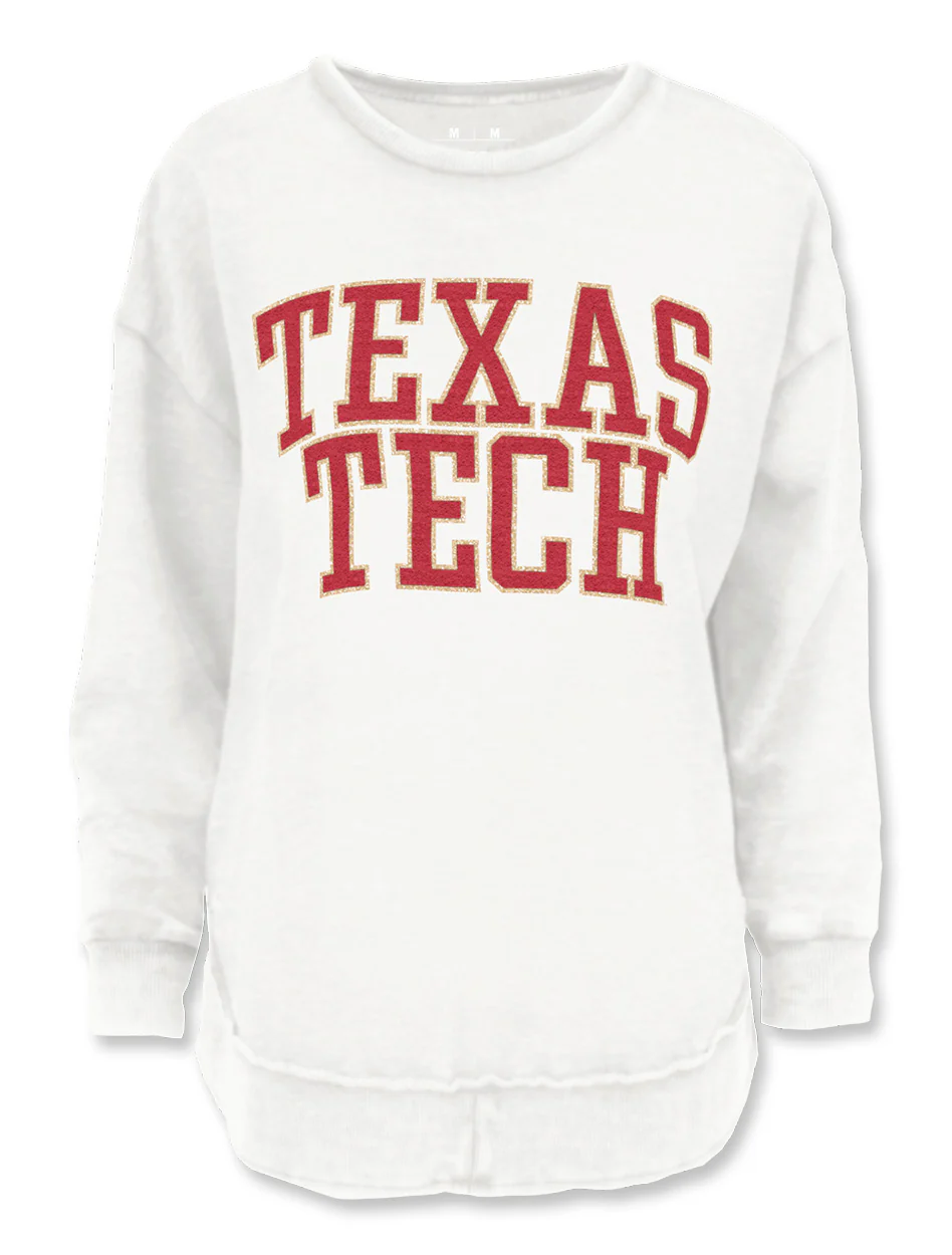 Texas Tech Press Box "Simply Chenille" Red on White Hi-Lo Fleece Sweatshirt - Image 2