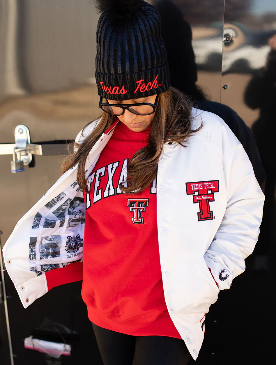 Texas Tech Dark Horse "Cactus Raider Red" White Varsity Jacket - Image 3